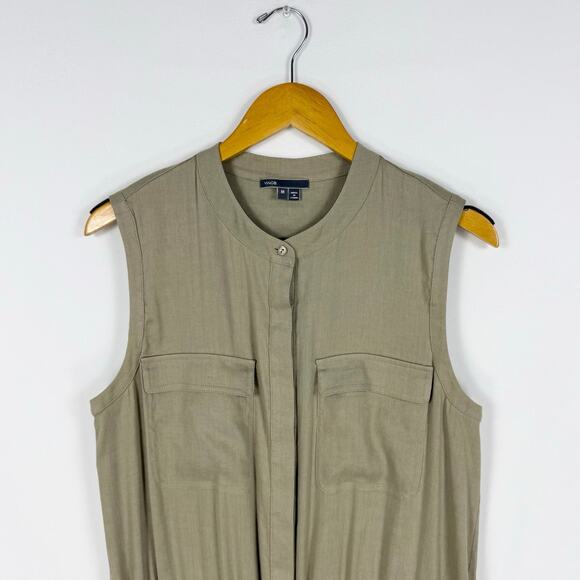 Vince Women's Linen Blend Cargo Shift Midi Dress Medium Sandbar Beige - Picture 3 of 14